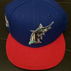 Blue and Red Florida Marlins Hat. New Era Cooperatown Collection. 7-5/8